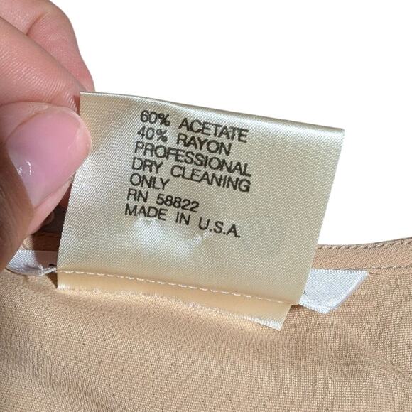 Vtg 1990s Max Studio Beige Collarless Crepe Toggle Closure Tunic Blouse Sz L - Picture 5 of 5